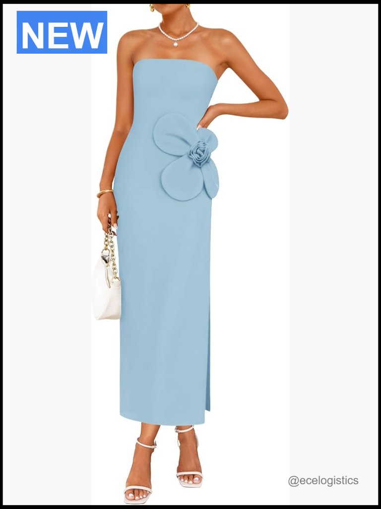 Strapless Backless Bodycon Maxi Dress Wedding Guest Party